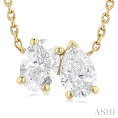3/4 Ctw Toi Et Moi Oval and Pear Cut Diamond Pendant in 14K Yellow Gold 3/4 Ctw Toi Et Moi Oval and Pear Cut Diamond Pendant in 14K Yellow Gold