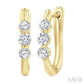 1/2 Ctw 3-Stone Round Cut Diamond Fashion Hoop Earrings in 14K Yellow Gold