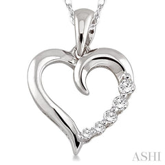 1/10 Ctw Round Cut Diamond Heart Shape Journey Pendant in 14K White Gold with Chain 1/10 Ctw Round Cut Diamond Heart Shape Journey Pendant in 14K White Gold with Chain