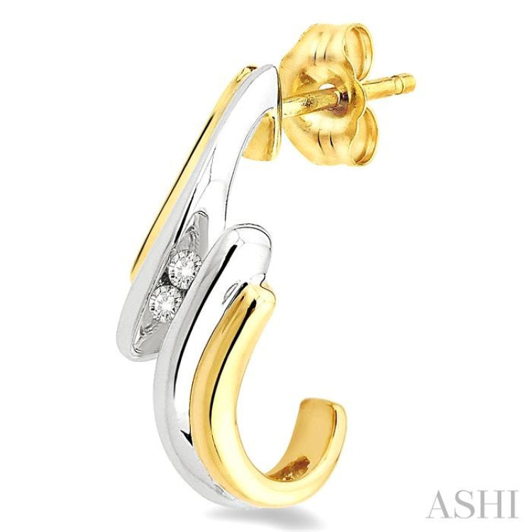 1/10 Ctw Two Tone Abstract Art 2Stone Round Cut Diamond Earrings in 10K Yellow Gold With Rhodium 1/10 Ctw Two Tone Abstract Art 2Stone Round Cut Diamond Earrings in 10K Yellow Gold With Rhodium