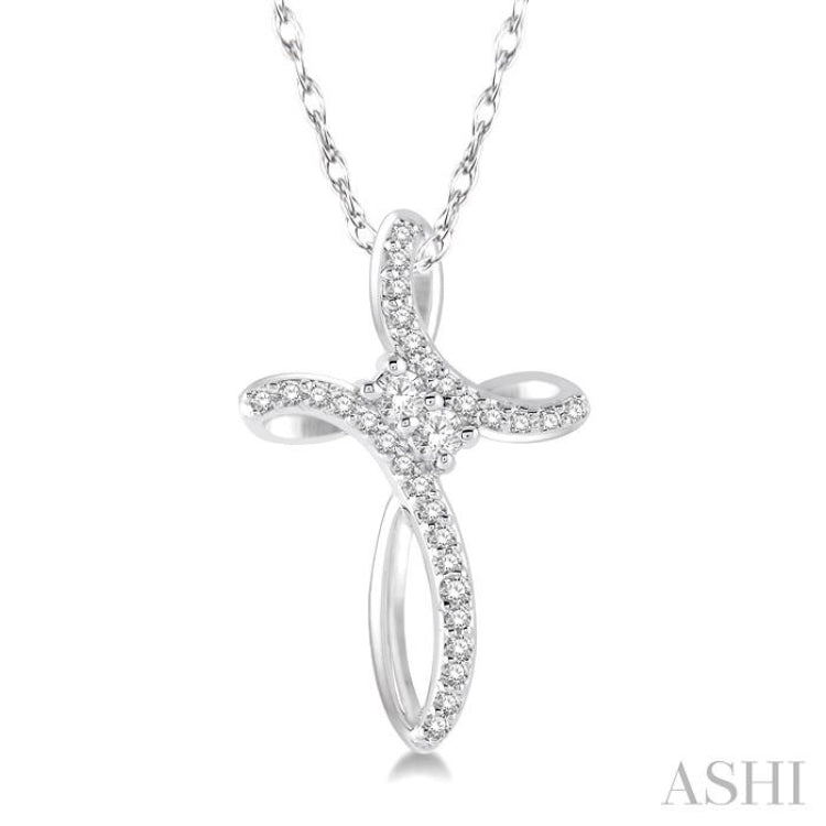 1/5 Ctw Rolled Back Cross Charm 2Stone Round Cut Diamond Pendant With Link Chain in 14K White Gold 1/5 Ctw Rolled Back Cross Charm 2Stone Round Cut Diamond Pendant With Link Chain in 14K White Gold