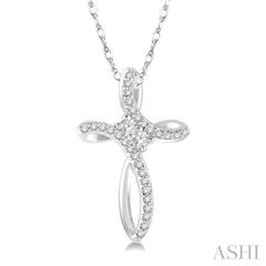 1/5 Ctw Rolled Back Cross Charm 2Stone Round Cut Diamond Pendant With Link Chain in 14K White Gold 1/5 Ctw Rolled Back Cross Charm 2Stone Round Cut Diamond Pendant With Link Chain in 14K White Gold