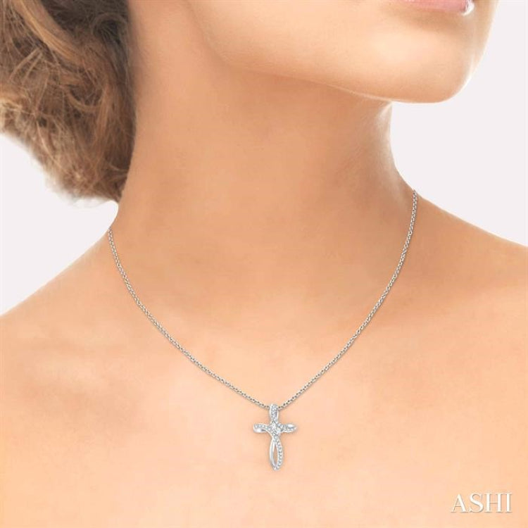 1/5 Ctw Rolled Back Cross Charm 2Stone Round Cut Diamond Pendant With Link Chain in 14K White Gold 1/5 Ctw Rolled Back Cross Charm 2Stone Round Cut Diamond Pendant With Link Chain in 14K White Gold