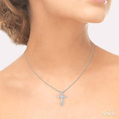1/5 Ctw Rolled Back Cross Charm 2Stone Round Cut Diamond Pendant With Link Chain in 14K White Gold 1/5 Ctw Rolled Back Cross Charm 2Stone Round Cut Diamond Pendant With Link Chain in 14K White Gold