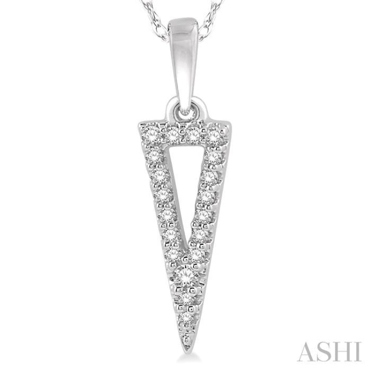 1/10 Ctw Hollow Center Inverted Triangle Round Cut Diamond Pendant in 10K White Gold 1/10 Ctw Hollow Center Inverted Triangle Round Cut Diamond Pendant in 10K White Gold