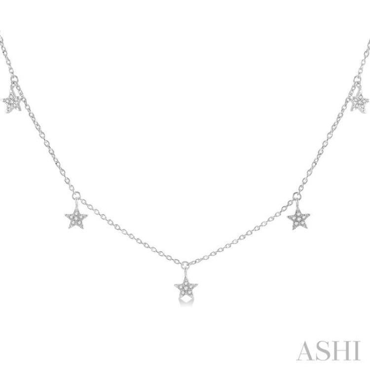 1/10 Ctw Star Charm Round Cut Diamond Station Necklace in 14K White Gold 1/10 Ctw Star Charm Round Cut Diamond Station Necklace in 14K White Gold