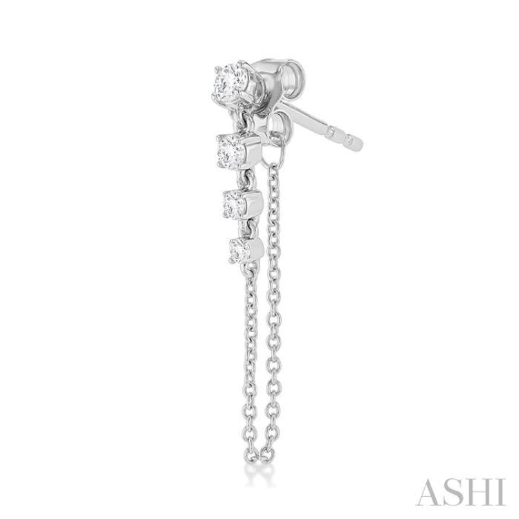1/3 Ctw Journey Round Cut Diamond Fashion Long Chain Earring in 14K White Gold 1/3 Ctw Journey Round Cut Diamond Fashion Long Chain Earring in 14K White Gold