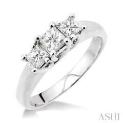 3/4 Ctw Three Stone Princess Cut Diamond Ring in 14K White Gold 3/4 Ctw Three Stone Princess Cut Diamond Ring in 14K White Gold