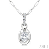 1/4 Ctw Dome Oval and Round Cut Diamond Fashion Pendant With Paperclip Chain in 14K White Gold