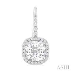 7X7 MM Cushion Cut White Topaz and 1/4 Ctw Round Cut Diamond Halo Semi-Precious Earring in 14K White Gold 7X7 MM Cushion Cut White Topaz and 1/4 Ctw Round Cut Diamond Halo Semi-Precious Earring in 14K White Gold