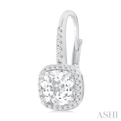 7X7 MM Cushion Cut White Topaz and 1/4 Ctw Round Cut Diamond Halo Semi-Precious Earring in 14K White Gold 7X7 MM Cushion Cut White Topaz and 1/4 Ctw Round Cut Diamond Halo Semi-Precious Earring in 14K White Gold
