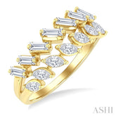 3/4 Ctw Split Twin Row Marquise and Baguette Cut Diamond Fashion Ring in 14K Yellow Gold