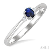 4x3 MM Oval Shape Sapphire and 1/50 Ctw Petite Round Cut Diamond Fashion Ring in 10K White Gold