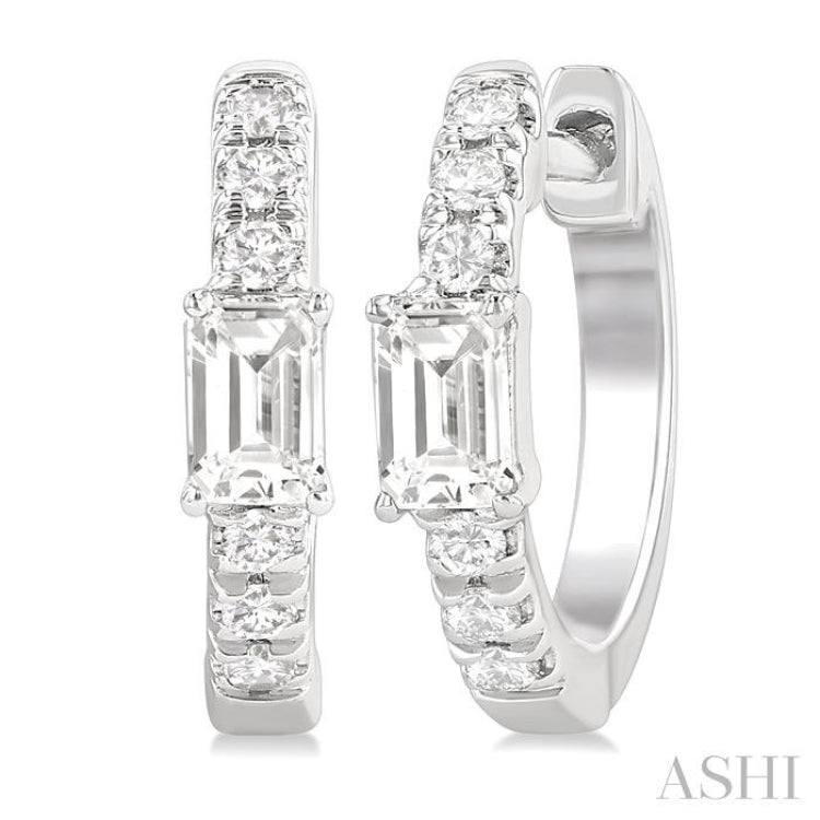 3/8 Ctw Octagon Shape and Round Cut Diamond Fashion Huggie Petite Earrings in 14K White Gold 3/8 Ctw Octagon Shape and Round Cut Diamond Fashion Huggie Petite Earrings in 14K White Gold