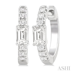 3/8 Ctw Octagon Shape and Round Cut Diamond Fashion Huggie Petite Earrings in 14K White Gold 3/8 Ctw Octagon Shape and Round Cut Diamond Fashion Huggie Petite Earrings in 14K White Gold