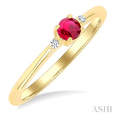 3.5 MM Round Shape Ruby and 1/50 Ctw Petite Round Cut Diamond Fashion Ring in 10K Yellow Gold