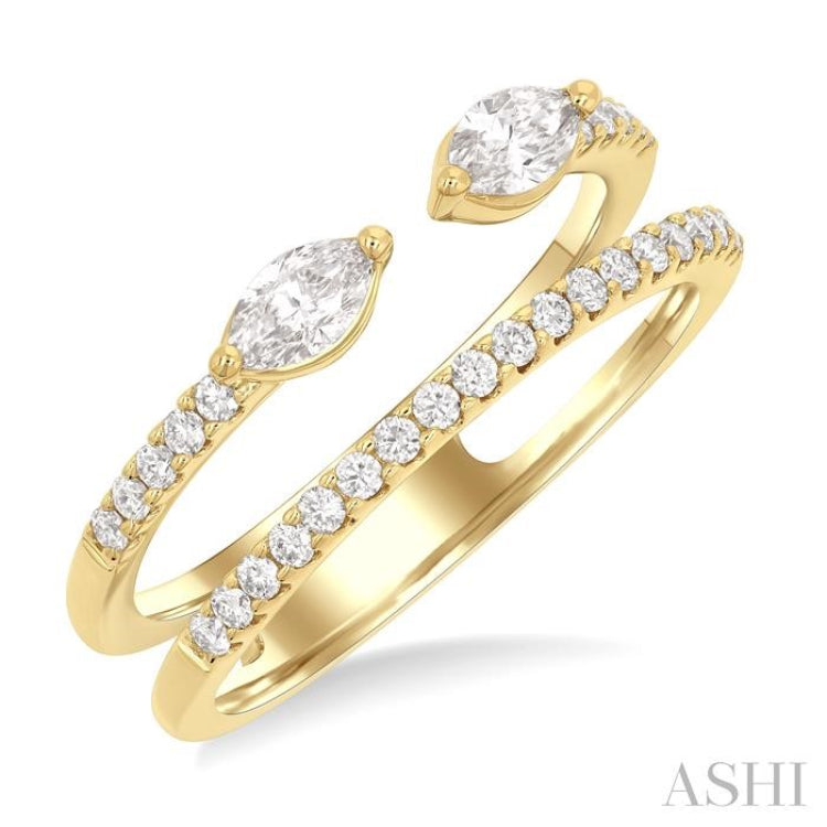 1/2 Ctw Split Twin Row 2-Stone Marquise and Round Cut Diamond Fashion Ring in 14K Yellow Gold 1/2 Ctw Split Twin Row 2-Stone Marquise and Round Cut Diamond Fashion Ring in 14K Yellow Gold