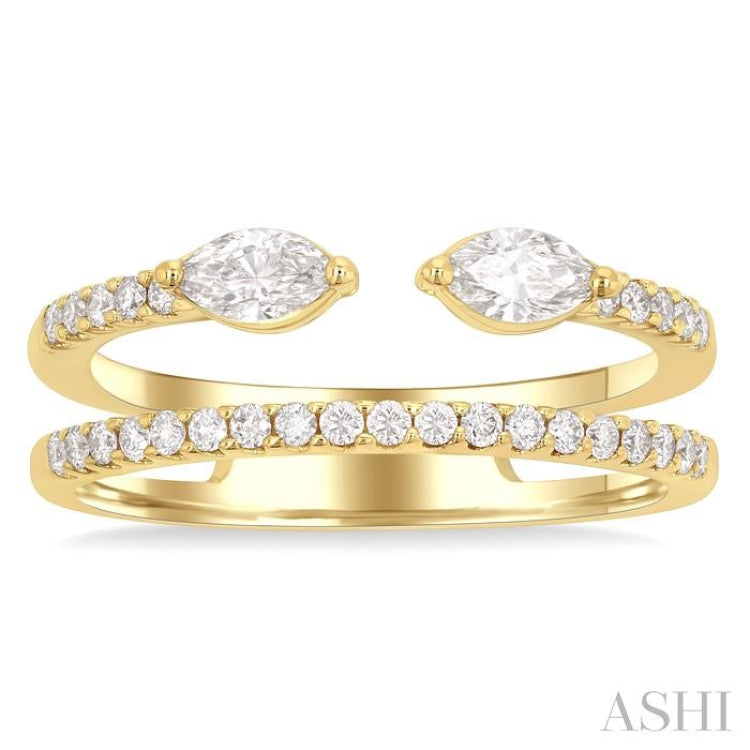 1/2 Ctw Split Twin Row 2-Stone Marquise and Round Cut Diamond Fashion Ring in 14K Yellow Gold 1/2 Ctw Split Twin Row 2-Stone Marquise and Round Cut Diamond Fashion Ring in 14K Yellow Gold
