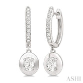 1/2 ctw Oval Shape Dome Round Cut Diamond Fashion Huggie Earrings in 14K White Gold