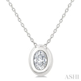 1/3 Ctw Bezel Set Oval Cut Diamond Bubble Fashion Pendant With Chain in 14K White Gold