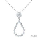 1 7/8 Ctw Floral Open Window Pear and Round Cut Diamond Dangle Fashion Pendant With Chain in 14K White Gold