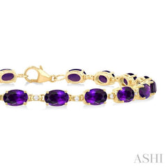 6X4 MM Oval Cut Amethyst and 1/6 Ctw Round Cut Diamond Semi-Precious Tennis Bracelet in 10K Yellow Gold 6X4 MM Oval Cut Amethyst and 1/6 Ctw Round Cut Diamond Semi-Precious Tennis Bracelet in 10K Yellow Gold