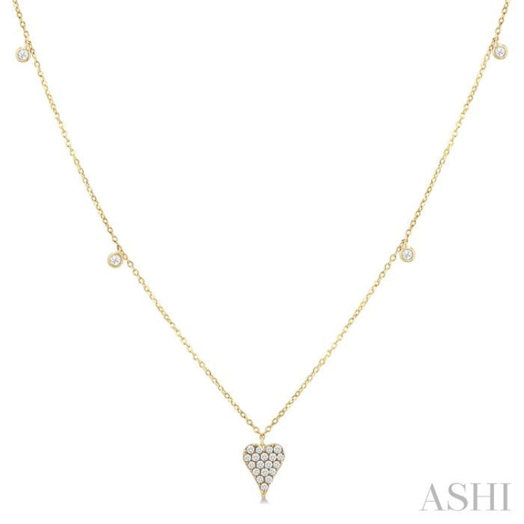 1/5 Ctw Heart Motif Round Cut Diamond Station Necklace in 10K Yellow Gold 1/5 Ctw Heart Motif Round Cut Diamond Station Necklace in 10K Yellow Gold