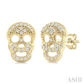 1/6 Ctw Petite Skull Round Cut Diamond Fashion Earrings in 10K Yellow Gold