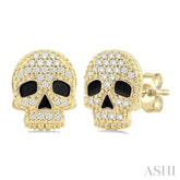 1/6 Ctw Petite Skull Single Cut Diamond Fashion Earrings in 10K Yellow Gold