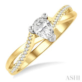 1/2 Ctw Split Crossover Shank Round & Pear Cut Diamond Engagement Ring with 1/3 Ctw Pear Cut Center Stone in 14K Yellow and White Gold