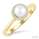 5 MM White Pearl and 1/20 Ctw Round Cut Diamond Halo Ring in 14K Yellow Gold