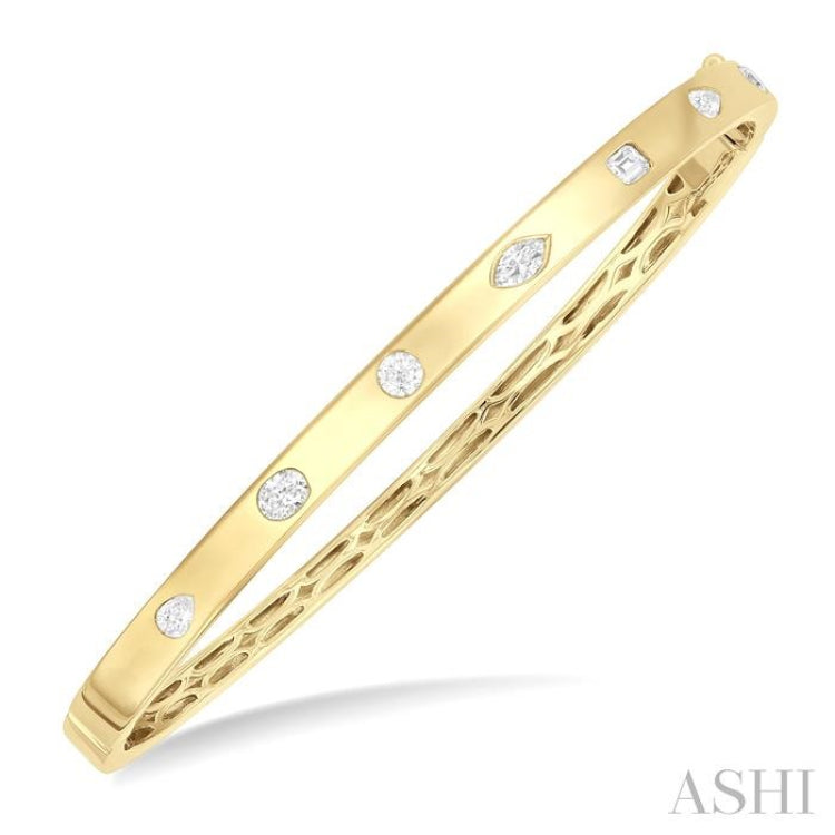 3/4 Ctw Spaced Mixed Shape Diamond Cut Fashion Bangle in 14K Yellow Gold 3/4 Ctw Spaced Mixed Shape Diamond Cut Fashion Bangle in 14K Yellow Gold
