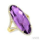 26x10 MM Oval Cut Amethyst and 1/2 Ctw Round Cut Diamond Halo Semi-Precious Ring in 14K Yellow Gold