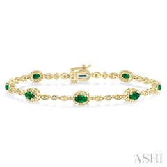 5x3 MM Oval Cut Emerald and 1/20 Ctw Single Cut Diamond Bracelet in 10K Yellow Gold 5x3 MM Oval Cut Emerald and 1/20 Ctw Single Cut Diamond Bracelet in 10K Yellow Gold