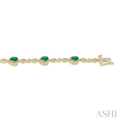 5x3 MM Oval Cut Emerald and 1/20 Ctw Single Cut Diamond Bracelet in 10K Yellow Gold 5x3 MM Oval Cut Emerald and 1/20 Ctw Single Cut Diamond Bracelet in 10K Yellow Gold