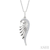 1/5 Ctw Fluted Texture Angel Wing Round Cut Diamond Pirouette Fashion Pendant With Chain in 14K White Gold