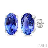 5X3 MM Oval Shape Tanzanite Precious Stud Earrings in 14K White Gold