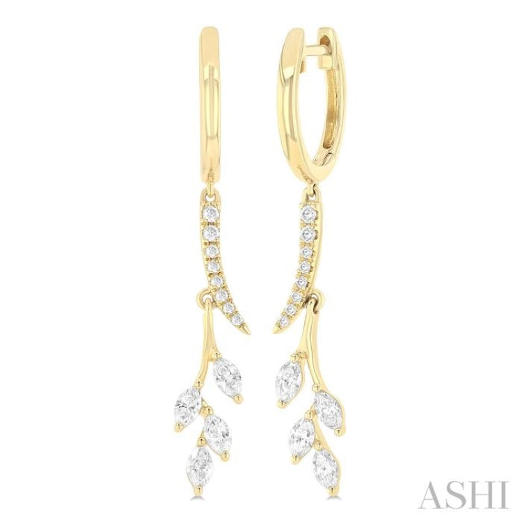 1/2 Ctw Marquise and Round Cut Diamond Leaf Dangler Hoop Earrings in 14K Yellow Gold 1/2 Ctw Marquise and Round Cut Diamond Leaf Dangler Hoop Earrings in 14K Yellow Gold