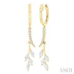 1/2 Ctw Marquise and Round Cut Diamond Leaf Dangler Hoop Earrings in 14K Yellow Gold 1/2 Ctw Marquise and Round Cut Diamond Leaf Dangler Hoop Earrings in 14K Yellow Gold