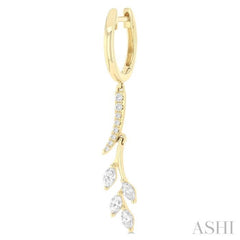 1/2 Ctw Marquise and Round Cut Diamond Leaf Dangler Hoop Earrings in 14K Yellow Gold 1/2 Ctw Marquise and Round Cut Diamond Leaf Dangler Hoop Earrings in 14K Yellow Gold