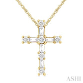 1/20 Ctw Round Cut Diamond Cross Pendant in 10K Yellow Gold with Chain