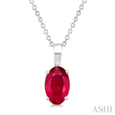 6X4 MM Oval Shape Ruby Precious Solitaire Pendant With Chain in 14K White Gold