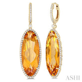 20x8 MM Oval Cut Citrine and 1/2 Ctw Round Cut Diamond Halo Semi-Precious Earrings in 14K Yellow Gold