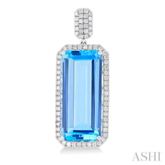 22x10 MM Emerald Cut Blue Topaz and 7/8 Ctw Round Cut Diamond Halo Semi-Precious Earrings in 14K White Gold 22x10 MM Emerald Cut Blue Topaz and 7/8 Ctw Round Cut Diamond Halo Semi-Precious Earrings in 14K White Gold
