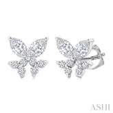 3/8 Ctw Marquise and Round Cut Diamond Criss Cross Fish Stud Earrings in 14K White Gold