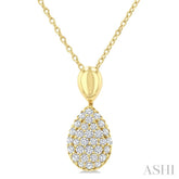 1/4 Ctw Pear Shape Pave Set Round Cut Diamond Fashion Pendant With Chain in 10K Yellow Gold