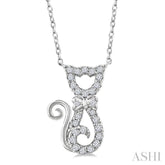 1/10 Ctw Cat Shape Petite Round Cut Diamond Fashion Pendant With Chain in 10K White Gold
