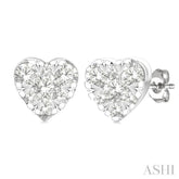 1/6 Ctw Lovebright Petite Heart Shape Round Cut Diamond Fashion Stud Earring in 10K White Gold