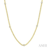 1/2 Ctw Bezel-Set Round-Cut Diamond Curb & Cuban Link Fashion Station Necklace in 14K Yellow Gold