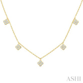 5/8 Ctw Clover Round Cut Diamond Station Necklace in 14K Yellow Gold